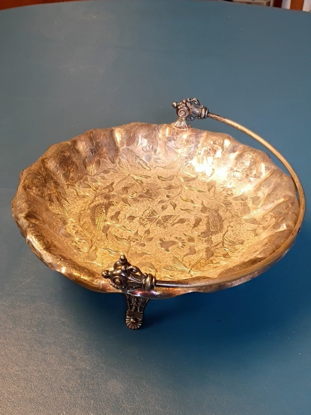 Silver plated Ornate Decorative Serving Bowl with Handle Brides Basket